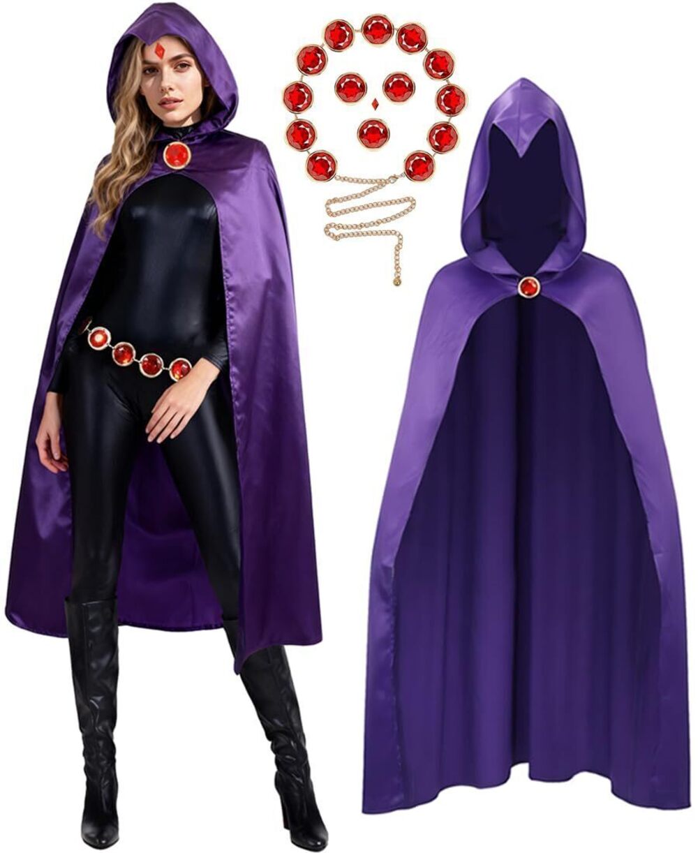 5871 Raven Cosplay Costume Purple Cloak Cape with Anime Waist Belt